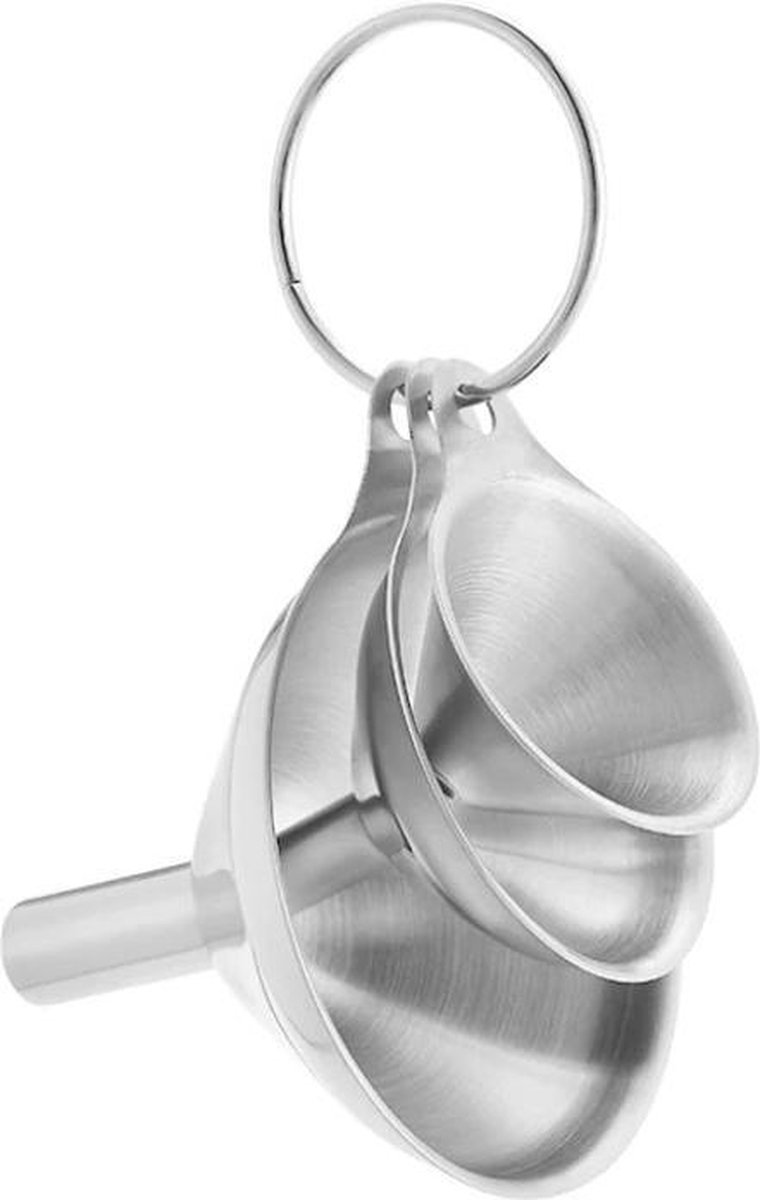 New Age Devi - 3-delige RVS Trechter Set met afmetingen van Ø7,5 cm, Ø5,5 cm en Ø4,5 cm. Inclusief 2 handige reinigingsborstels.