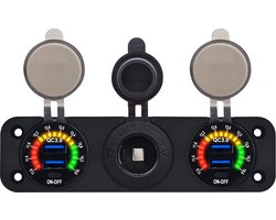 ProRide 12V USB Autolader 2 Poorten - QC3.0 - Voltmeter en 12V/24V Sigarettenplug - Drievoudig inbouw