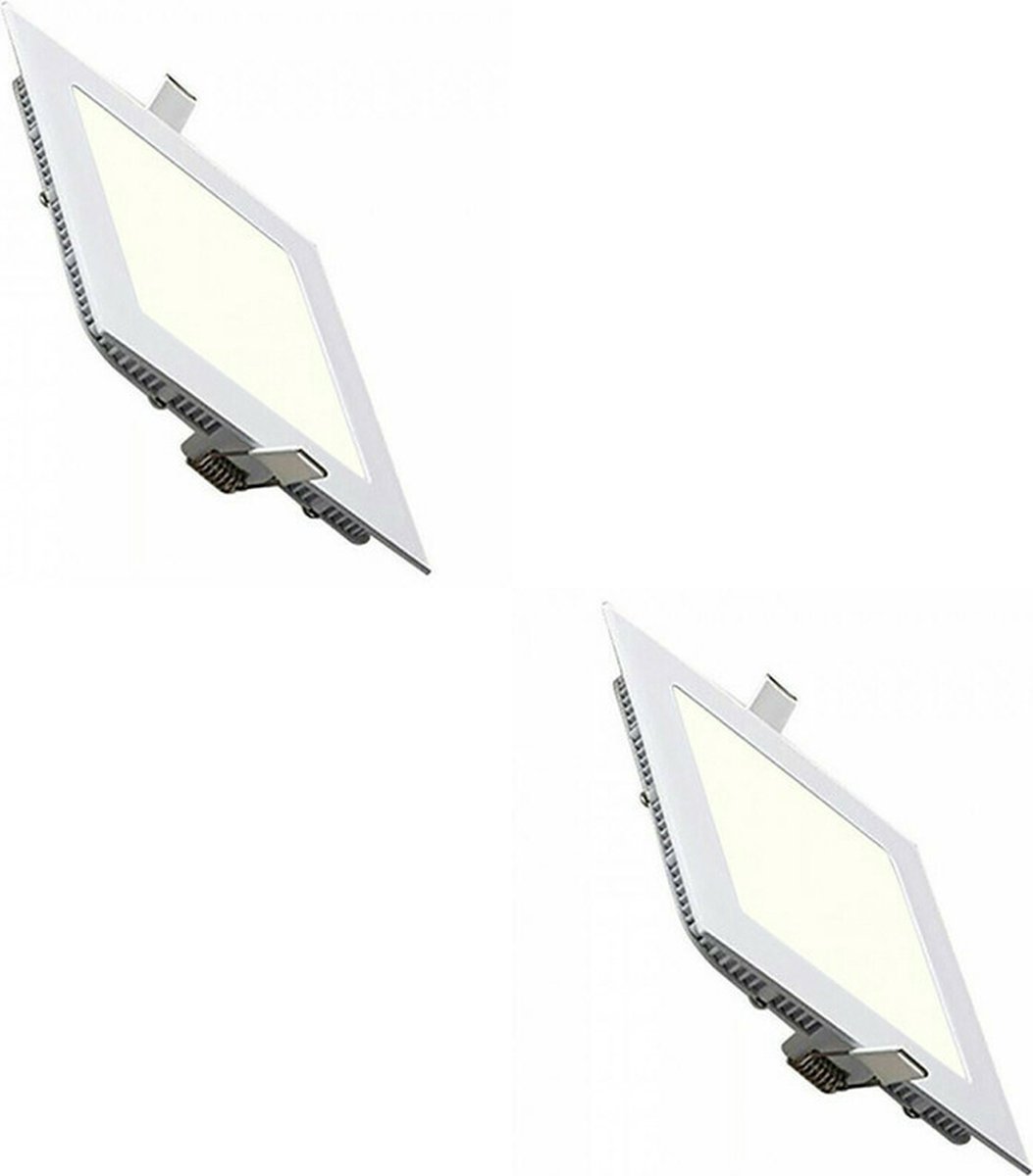 LED Downlight Slim 2 Pack - Inbouw Vierkant 18W - Natuurlijk Wit 4200K - Mat Wit Aluminium - 225mm