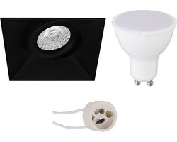 LED Spot Set - Proma Nivas Pro - GU10 Fitting - Inbouw Vierkant - Mat Zwart - 4W - Warm Wit 3000K - Trimless - Kantelbaar - 150mm