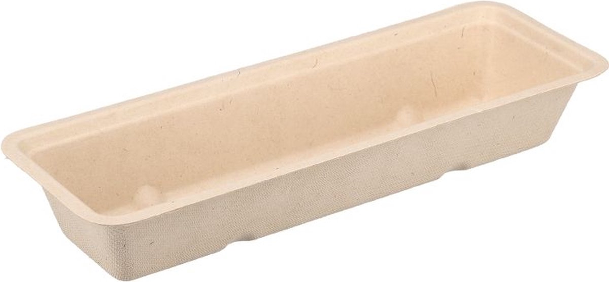Goedkoopste Suikerriet Frikandelbak Bagasse Snacktray A16 Bruin (50 stuks) kleinverpakking