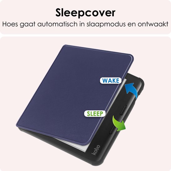 Hoes Geschikt voor Kobo Libra Colour Hoesje Bookcase Cover Book Case Hoes Sleepcover Met Screenprotector - Donkerblauw van E-Strong — afbeelding 3