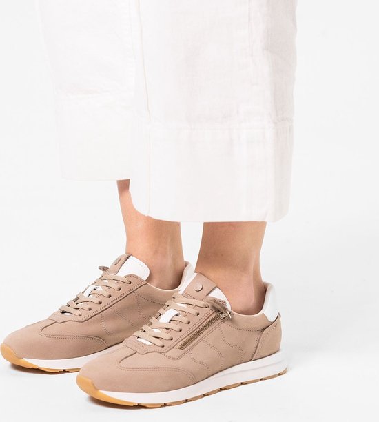 No Stress Dames Taupe nubuck sneakers met rits Maat 36 bol