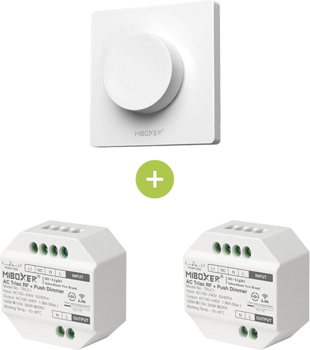 Bundelpakket | 2x Triac draadloze dimmer | 100-240V | Incl. Mi-light afstandsbediening | Wit
