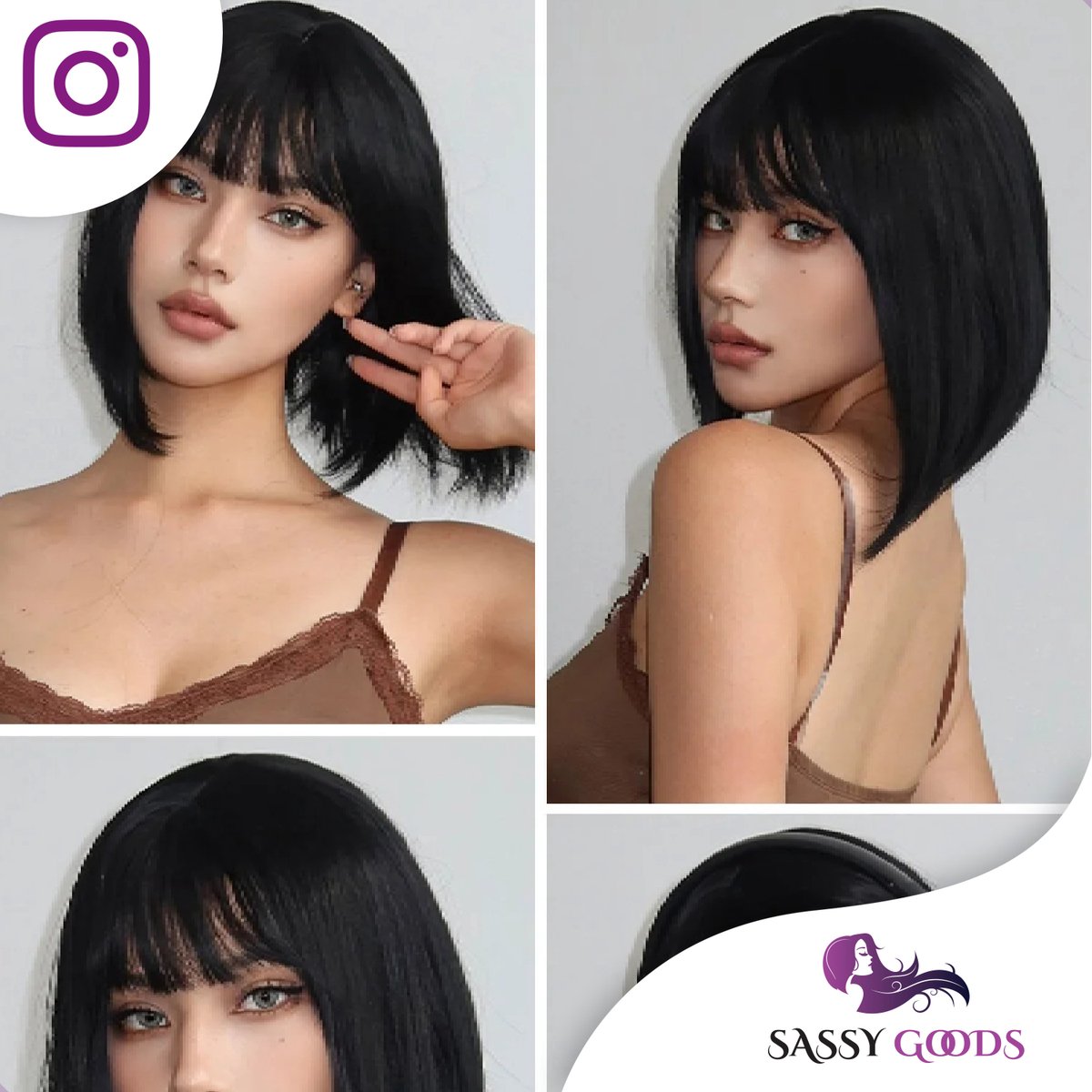 SassyGoods Zwarte Pruik - Pruiken Dames Kort Haar - Wig - Haarwerk - Wasbaar - Zwart - 35 cm — afbeelding 6