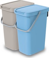 Keden GFT/rest afvalbakken set - 2x - beige/blauw - 12L - 20 x 26 x 37 cm - afval scheiden
