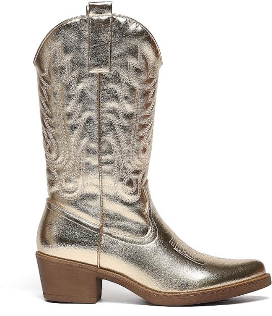 SmileFavorites® Dames Cowboylaarzen met Hak - Goud - Imitatieleer - Maat 37