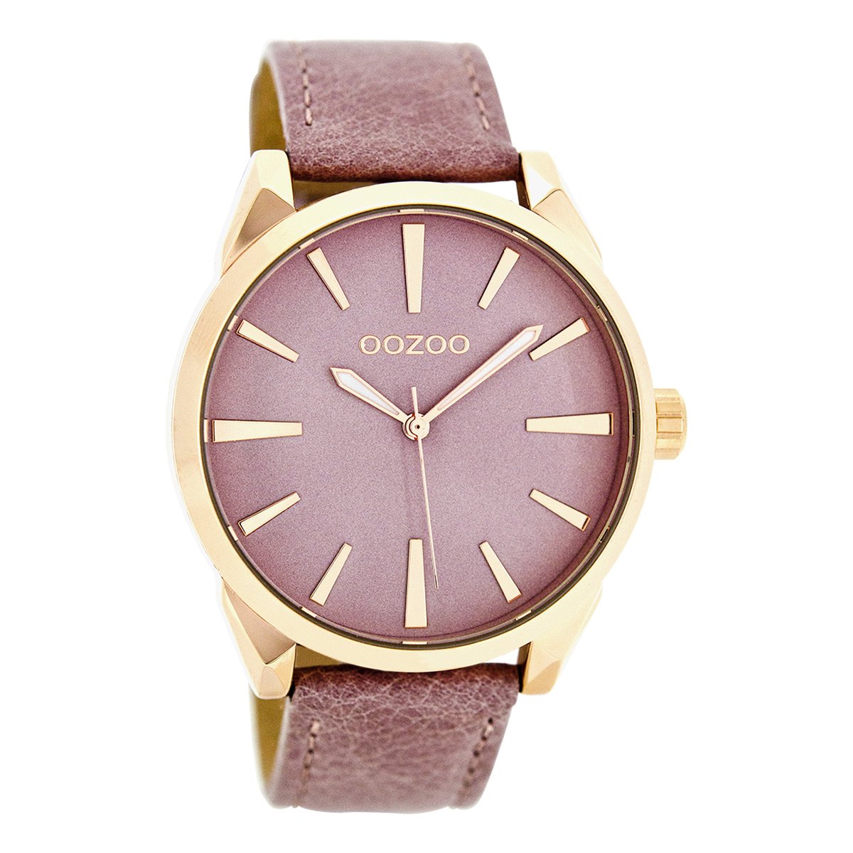 OOZOO Timepieces - Rosé goudkleurige horloge met donker roze leren band - C8362