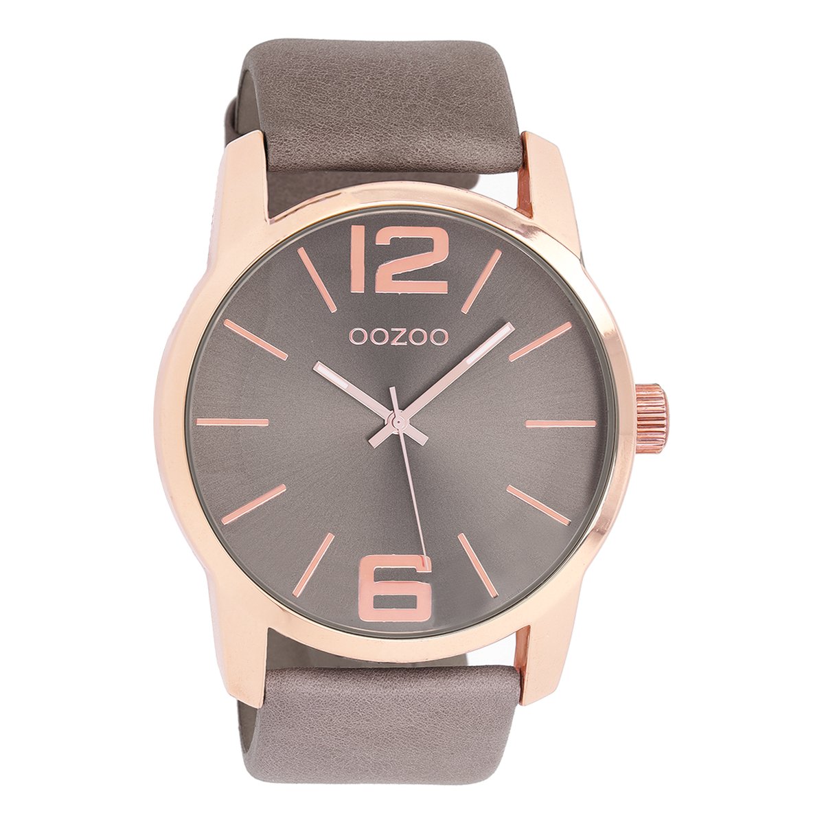 OOZOO Timepieces - Rosé goudkleurige horloge met bruine leren band - C9733