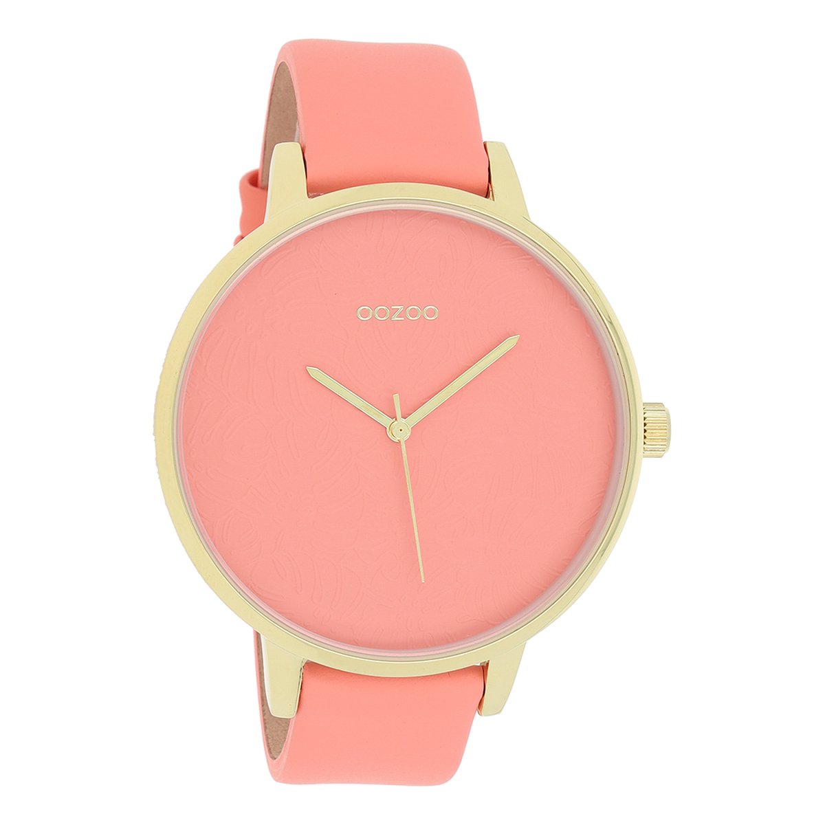 OOZOO Timepieces - Goudkleurige horloge met perzik roze leren band - C10572