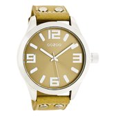 OOZOO Timepieces - Zilverkleurige horloge met beige leren band - C1055