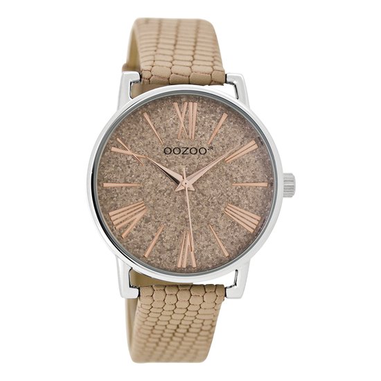 OOZOO Timepieces - Zilverkleurige horloge met zand leren band - JR301