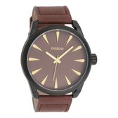 OOZOO Timepieces - Zwarte horloge met bruine leren band - C8227