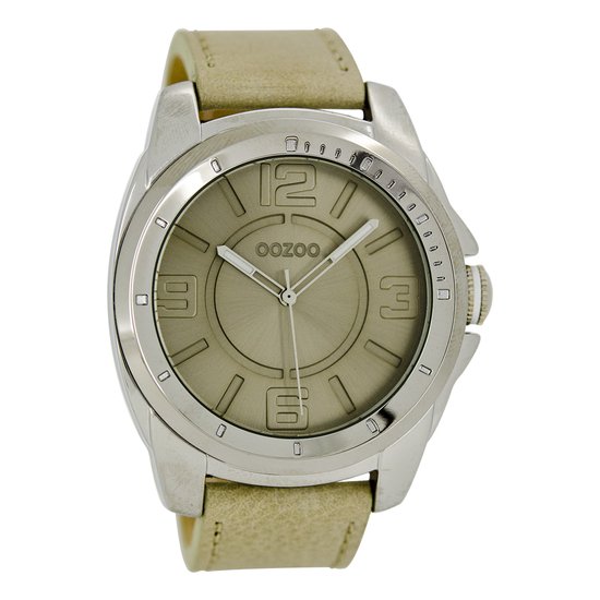 OOZOO Timepieces - Zilverkleurige horloge met zand leren band - C5335