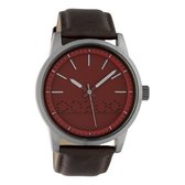 OOZOO Timepieces - Titanium horloge met donker bruine leren band - C10306