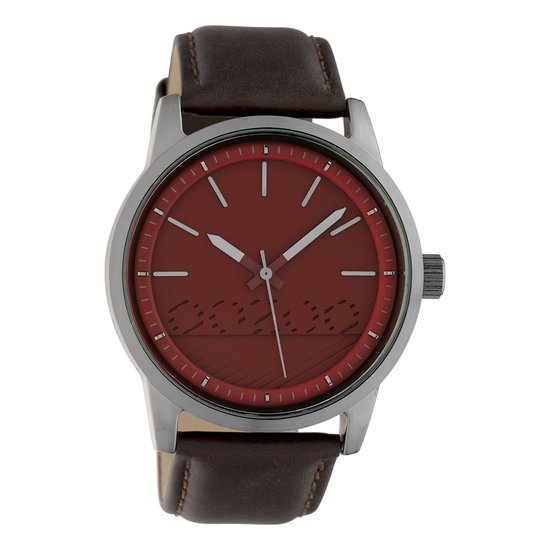 OOZOO Timepieces - Titanium horloge met donker bruine leren band - C10306