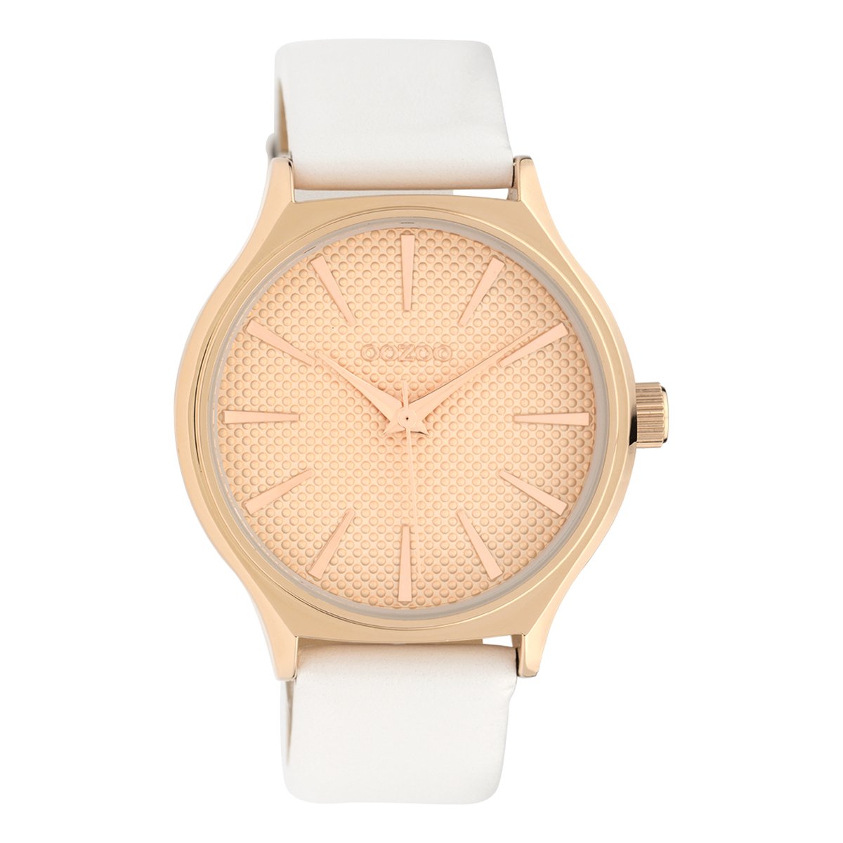OOZOO Timepieces - Rosé goudkleurige horloge met witte leren band - C10105