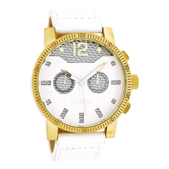 OOZOO Timepieces - Goudkleurige horloge met witte leren band - C4796