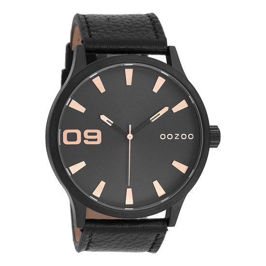 OOZOO Timepieces - Zwarte horloge met zwarte leren band - C8534