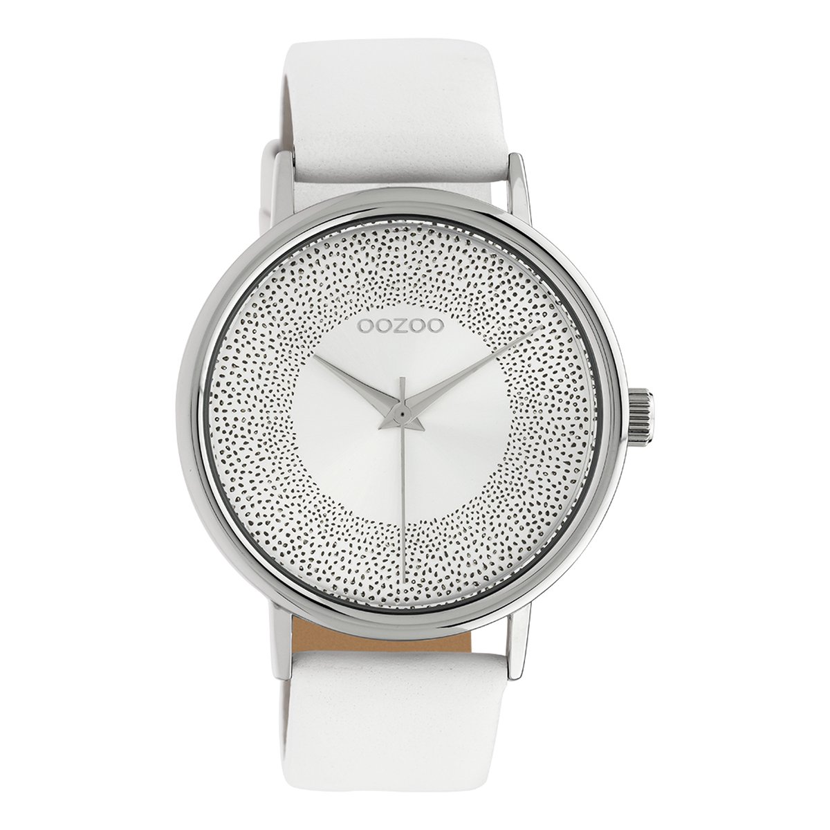 OOZOO Timepieces - Zilverkleurige horloge met witte leren band - C10575