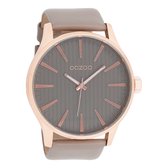 OOZOO Timepieces - Rosé goudkleurige horloge met taupe leren band - C8562