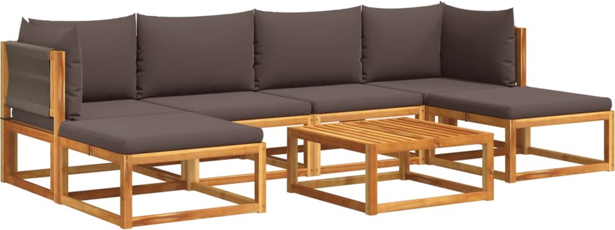 vidaXL - 7-delige - tuinbankset - met - kussens - acaciahout - & - touw