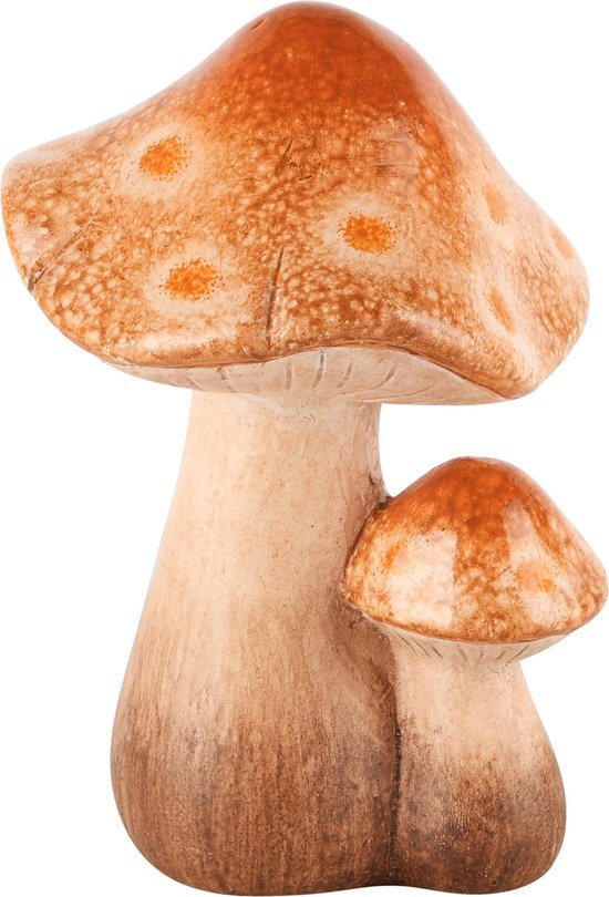 Dekoratief | Duo paddenstoelen, oranje, keramiek, 11x11x16cm | A245026