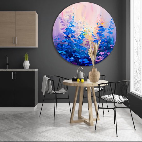 Bloemen wandschaal - Natuur wanddecoratie rond - Wandschalen Vlinders - Moderne schilderijen - Aluminium - Decoratie woonkamer muurcirkel aluminium 60x60 cm