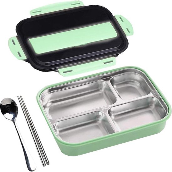 NIXRET 4 stuks snackcontainers - herbruikbaar voor kinderen en volwassenen, bento-brooddozen met 4 compartimenten - schoolwerk en reizen voor lekvrije voedselopslag (roze/beige/groen/blauw