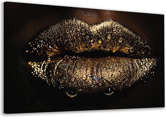 Lippen portret - Lichaamsdeel schilderijen - Canvas schilderijen Glitter - Klassieke schilderijen - Schilderij op canvas - Muurdecoratie slaapkamer canvas 90x60 cm