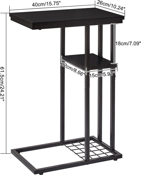 Table d'appoint table basse en forme de C élégante petite table basse design industriel lot de 2 table de canapé - 40 x 26 x 615 cm - salon chambre - noir HST004B-2 - mobilier moderne