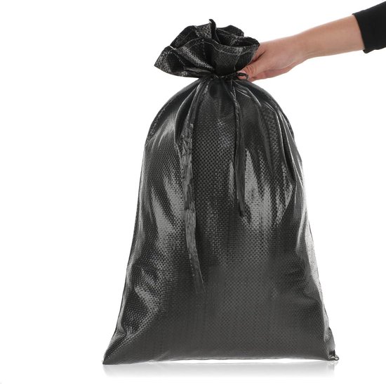 10 x zandzak tot 20 kg, premium PP-zak met bevestigingsband, extreem robuuste stoffen zak met koord, bescherming tegen overstromingen (zwart, 10 stuks, tot 20 kg) van Noorbase — afbeelding 3