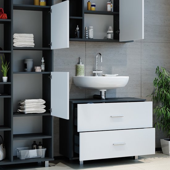 Meubles bain Irma Chêne doré/anthracite 4 pièces, avec armoire haute