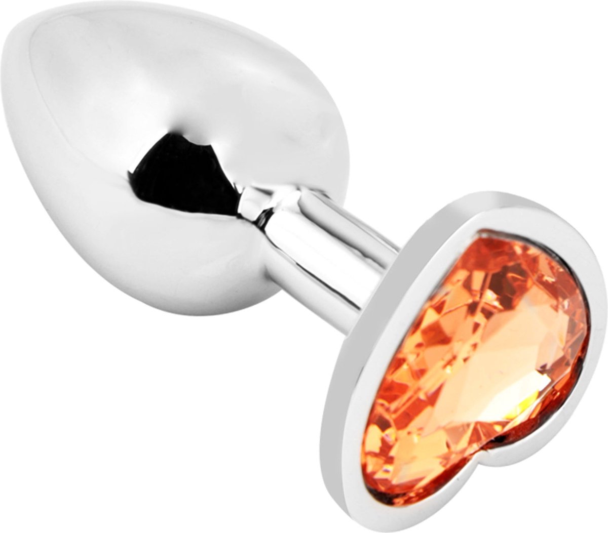 PLGZ - Hartvormige Metalen Buttplug - Zilver - Oranje Siersteen - Verkrijgbaar in 3 maten Small