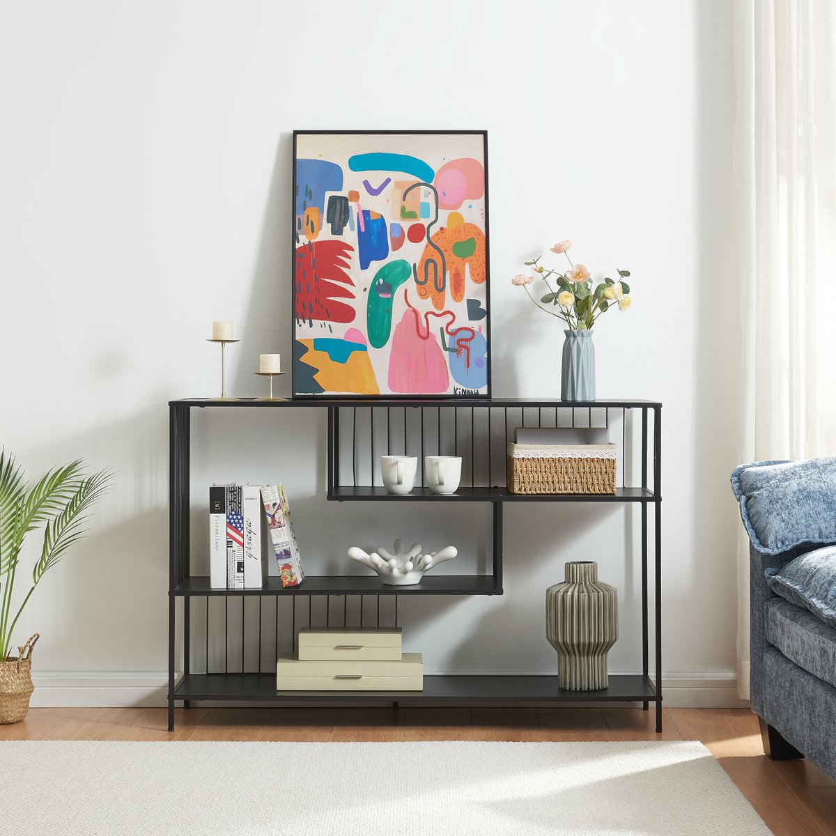 en.casa Console tafel Oxelösund 120x33x80 cm zwart [en.casa]
