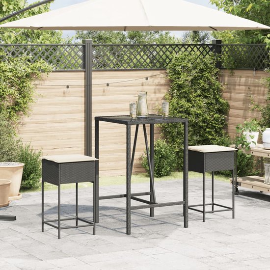 Tuinbarkrukken met kussens 2 st poly rattan zwart kopen