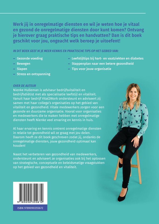 Boek "24/7 Vitaal werken met onregelmatige diensten" met een foto van auteur Nienke Hulleman.