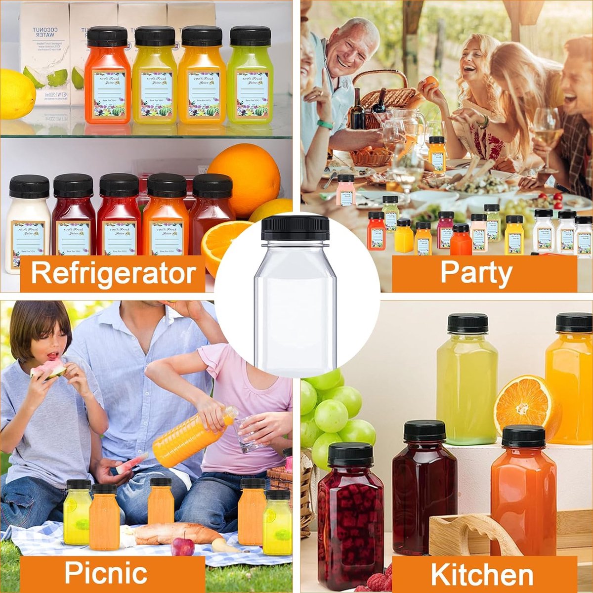 MSLHUB 12 stuks kleine shotflessen om te vullen, 60 ml/100 ml, lege plastic flessen, smoothie-sapflessen om te vullen met stickers, gembershotflessen met deksel voor sap, melk (60 ml MSLHUB 12 stuks kleine shotflessen om te vullen, 60 ml/100 ml, lege plastic flessen, smoothie-sapflessen om te vullen met stickers, gembershotflessen met deksel voor sap, melk (60 ml