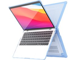 Hoes Geschikt voor Macbook Air 13 inch Hoes Licht Blauw shockproof heavy duty hoesje - Macbook Air M1 2021 2020 2019 2018 / A2337 A2179 A1932 case met Opvouwbare kickstand hoes hardcover