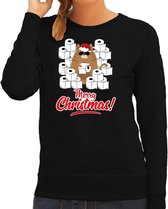 Foute Kerstsweater / Kersttrui met hamsterende kat Merry Christmas zwart voor dames- Kerstkleding / Christmas outfit XS