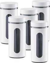 5x Witte voorraadblikken/potten met venster 1200 ml - Keukenbenodigdheden - Bewaarpotten/voorraadpotten - Voedsel bewaren