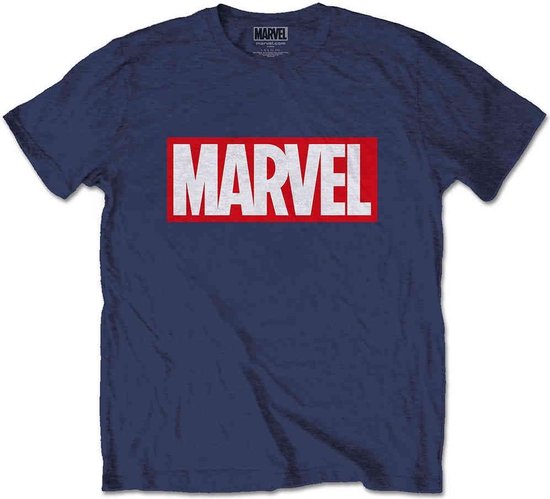 Marvel - Box Logo Heren T-shirt - 2XL - Blauw