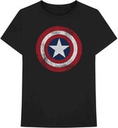 Tshirt Homme Marvel Captain America - S- Shield Distressed Zwart