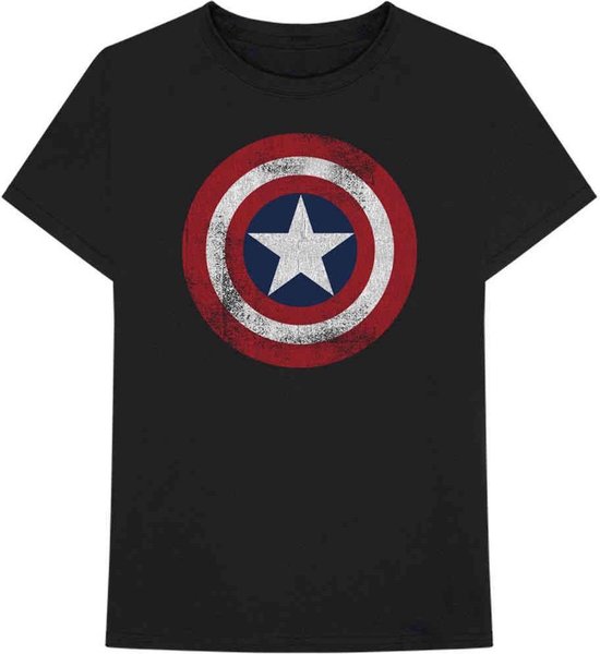 Marvel Captain America Heren Tshirt -S- Distressed Shield Zwart