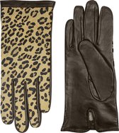 Leren handschoenen dames met luipaard print model Isaba Color: Espresso, Size: 6.5