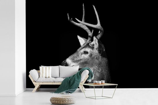 Papier peint - Papier peint Papier peint photo Profil animal cerf en noir et blanc - Largeur 360 cm x hauteur 240 cm