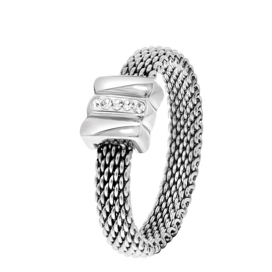Lucardi - Dames Ring mesh met kristal - Ring - Cadeau - Staal