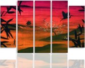 Schilderij , Japans Landschap , Rood bruin ,4 maten , 5 luik , wanddecoratie , Premium print , XXL