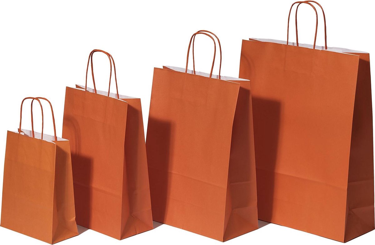 Draagtassen Papier Oranje 32+12x41cm Kraft Papier 100 grams (50 stuks)