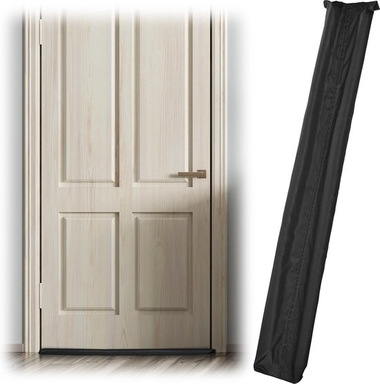 porte coupe-vent relaxdays - bande de tirage - portes jusqu'à 8 cm d'épaisseur - rouleau de tirage - protection contre les courants d'air noir